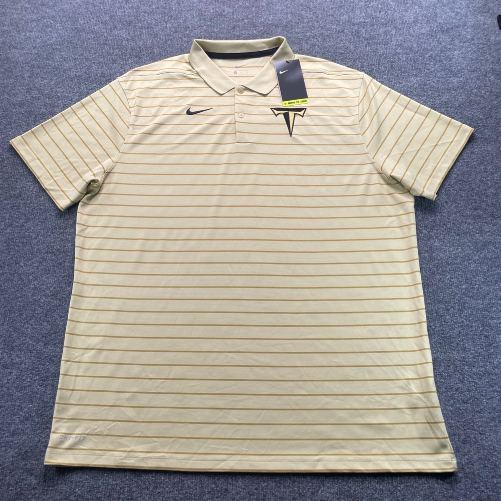 Nike Polo Shirt Men's XL Gold Striped Dri-FIT Short Sleeve